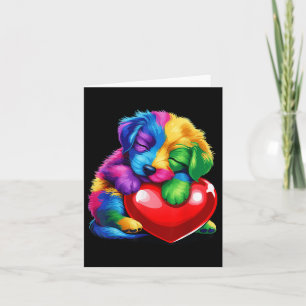 Cute Rainbow Puppy Hugging Valentine Heart Kids Bo Card