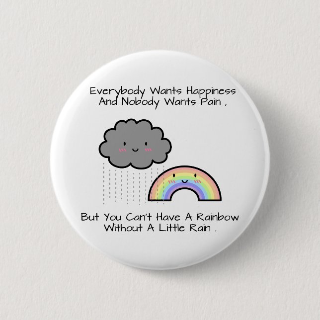 Cute Rainbow Rain Cloud Happiness Quote 6 Cm Round Badge (Front)