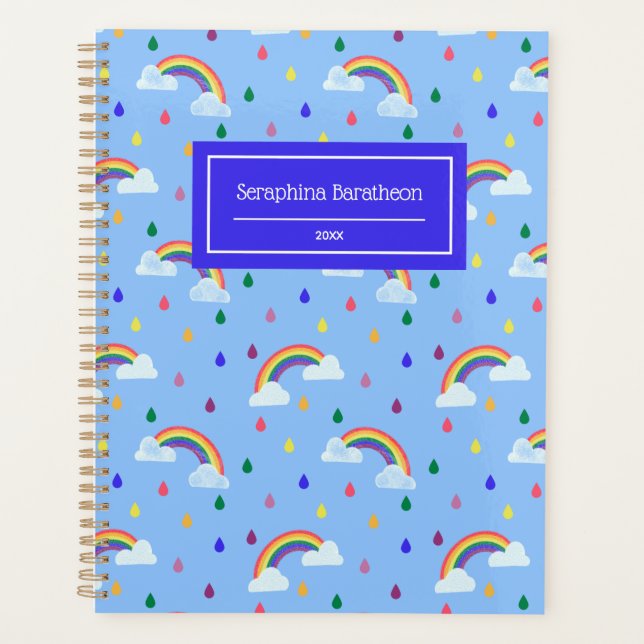 Cute Rainbow Raindrops Pattern Personalised Planner (Front)