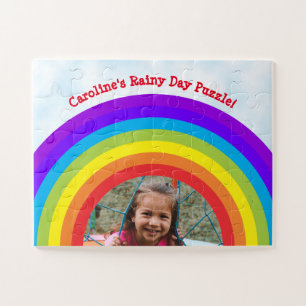 Cute Rainbow Rainy Day Stay at Home Kids Photo Jigsaw Puzzle