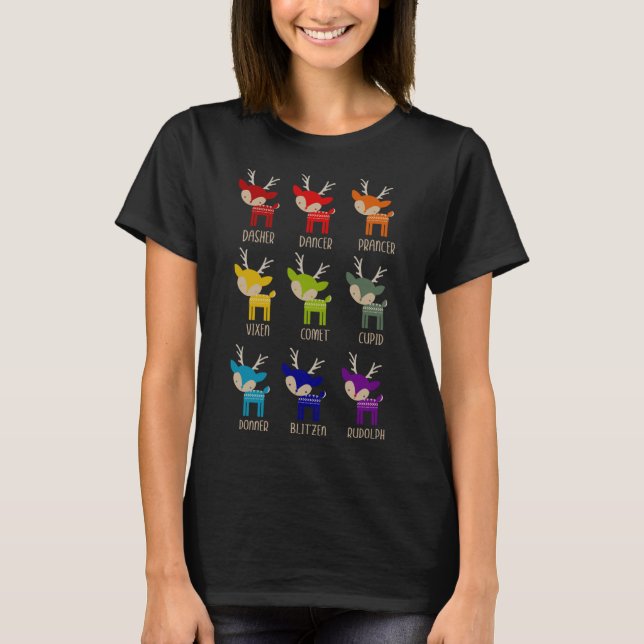Cute Rainbow Reindeer Tacky Christmas T-Shirt (Front)