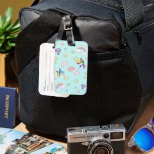 Cute rainbow shark birthday Star party Family kids Luggage Tag