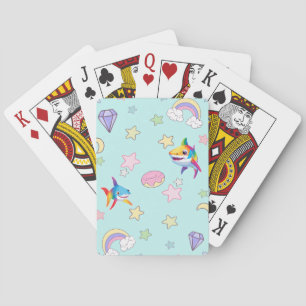 Cute rainbow shark birthday Star party Family kids Playing Cards