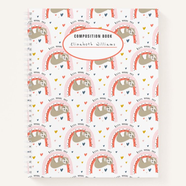 Cute Rainbow Sloth Kids Composition Book (Front)