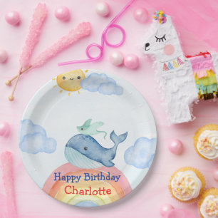 Cute Rainbow stingray whale fish Birthday party Paper Plate