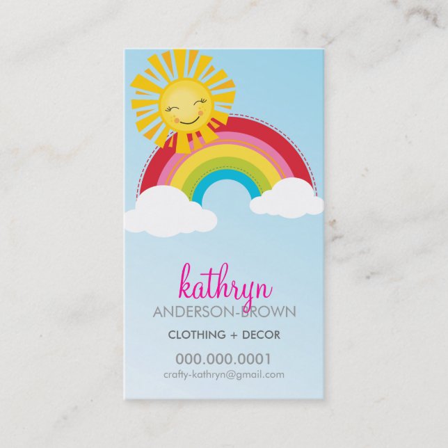 CUTE RAINBOW + SUN LOGO colourful bright bold sky Business Card (Front)