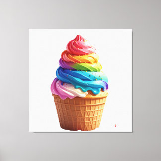 Cute Rainbow Swirl Ice Cream Waffle Cup Canvas Print