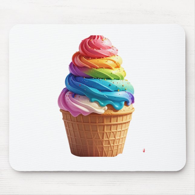 Cute Rainbow Swirl Ice Cream Waffle Cup  Mouse Pad (Front)