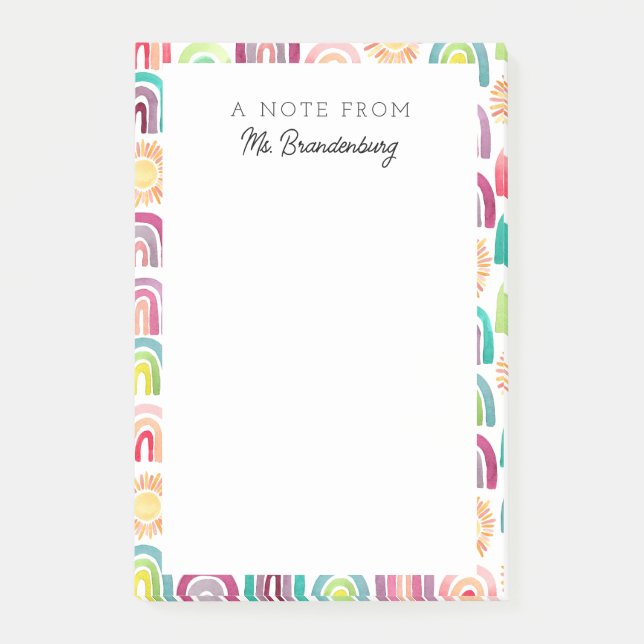 Cute Rainbow Teacher Classroom Back to School Post-it Notes (Front)