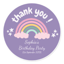 Cute Rainbow Thank You Purple Kids Birthday