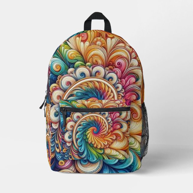 Cute Rainbow Tie-dye printed Backpack  (Front)