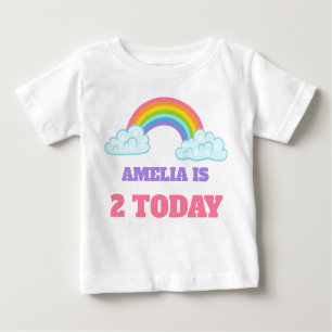 Cute Rainbow Toddler 2nd Birthday Name and Age Baby T-Shirt