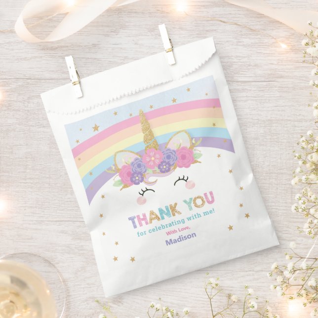Cute Rainbow Unicorn 1st 2nd Birthday Party Budget Favour Bags (Clipped)