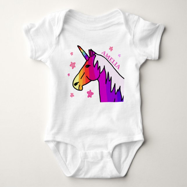Cute Rainbow Unicorn Baby Girl Bodysuit (Front)