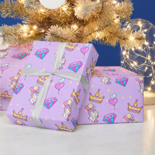 Cute rainbow unicorn Balloon heart kids Birthday Wrapping Paper