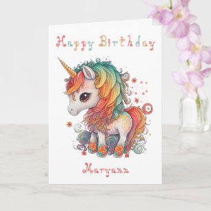 Cute Rainbow Unicorn Birthday Card