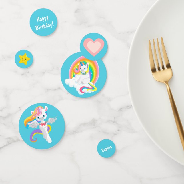Cute Rainbow Unicorn Birthday Confetti (Group)