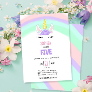 Cute Rainbow Unicorn Birthday Invitation