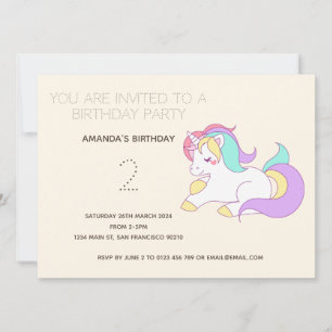 Cute Rainbow Unicorn Birthday Party Invitation