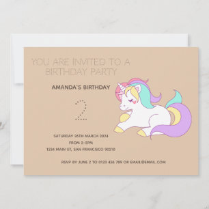 Cute Rainbow Unicorn Birthday Party Invitation