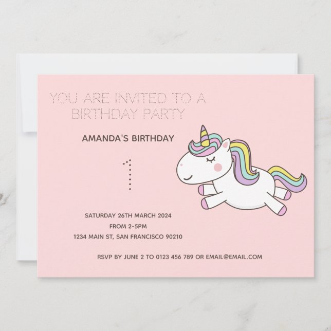 Cute Rainbow Unicorn Birthday Party Invitation (Front)