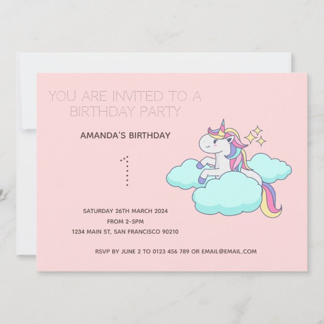 Cute Rainbow Unicorn Birthday Party Invitation (Front)