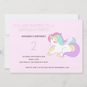 Cute Rainbow Unicorn Birthday Party Invitation