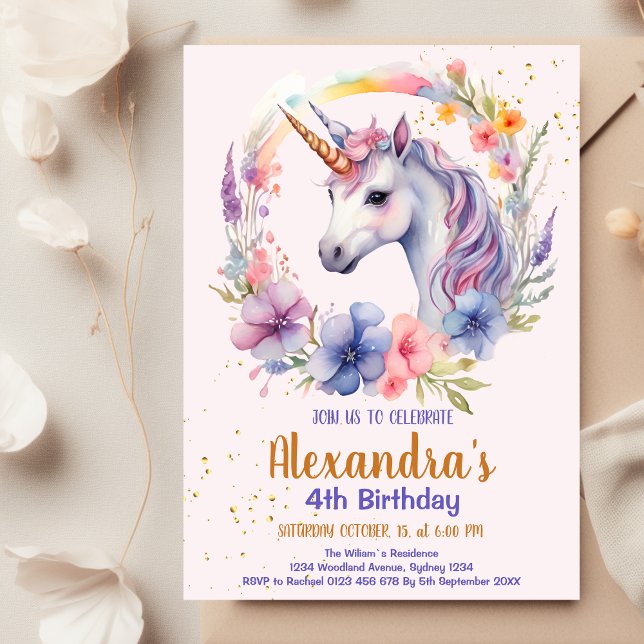 Cute Rainbow Unicorn Birthday Party Invitation (Creator Uploaded)