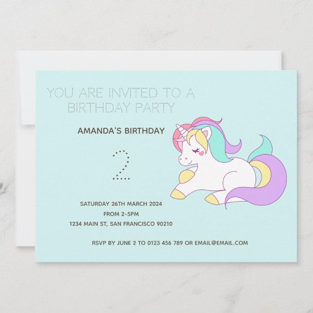 Cute Rainbow Unicorn Birthday Party Invitation (Front)
