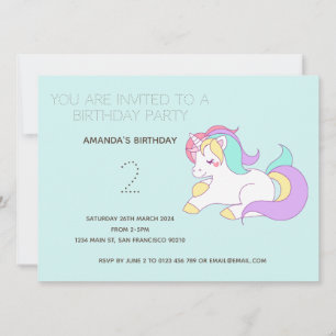 Cute Rainbow Unicorn Birthday Party Invitation