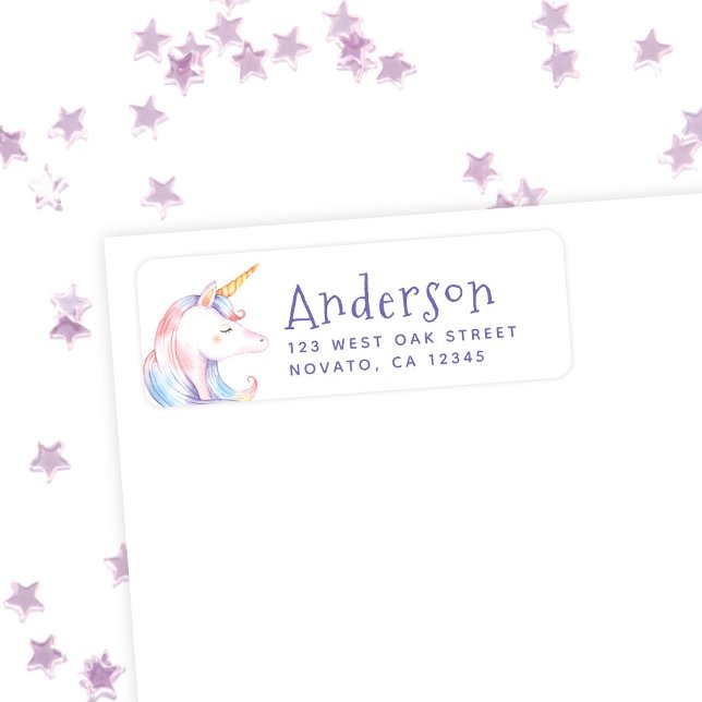 Cute Rainbow Unicorn Birthday Return Address (Creator Uploaded)