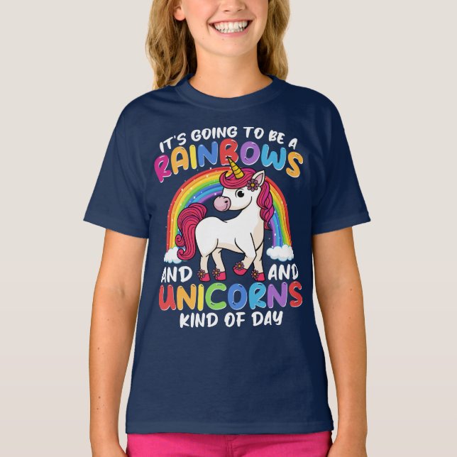 Cute Rainbow Unicorn Cool Birthday Present Funny T-Shirt (Front)