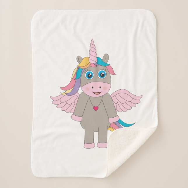 Cute Rainbow Unicorn Design Sherpa Blanket (Front)