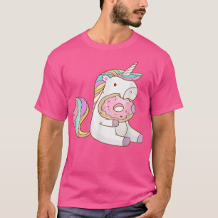 Cute rainbow Unicorn eating Doughnut gift for Girl T-Shirt