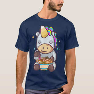 Cute Rainbow Unicorn Eating Ramen Noodles Bowl Ani T-Shirt
