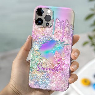 Cute Rainbow unicorn faux Glitter stars monogram Case-Mate iPhone Case