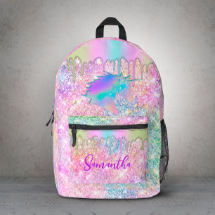 Cute Rainbow unicorn faux Glitter stars monogram Printed Backpack