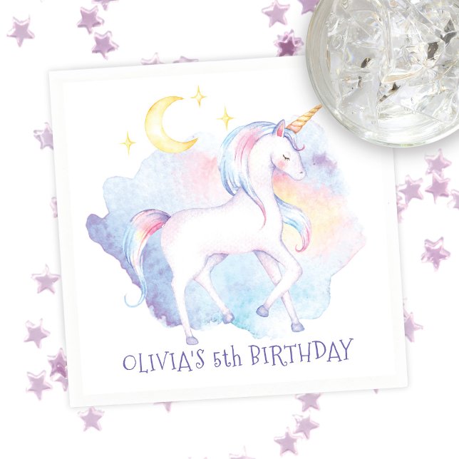 Cute Rainbow Unicorn Girl's Birthday Party Napkin (Creator Uploaded)
