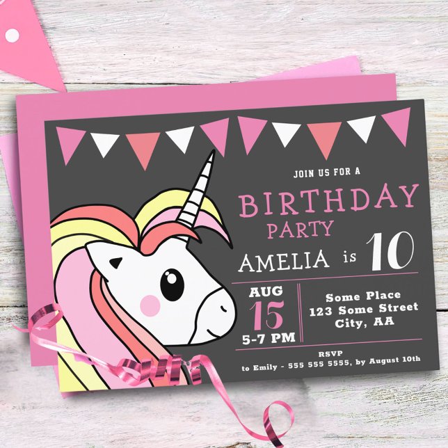 Cute Rainbow Unicorn Girly Birthday Party Invitation (Creator Uploaded)