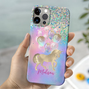 Cute Rainbow unicorn glitter balloons monogram Case-Mate iPhone Case