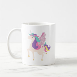 Cute Rainbow Unicorn Glitter Coffee Mug