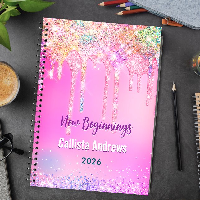 Cute Rainbow unicorn Glitter drips pink custom Notebook (Creator Uploaded)