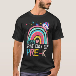 Cute Rainbow Unicorn Happy First Day Of Pre K T-Shirt