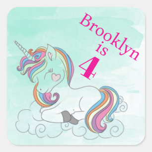 Cute Rainbow Unicorn Kids Birthday Square Sticker