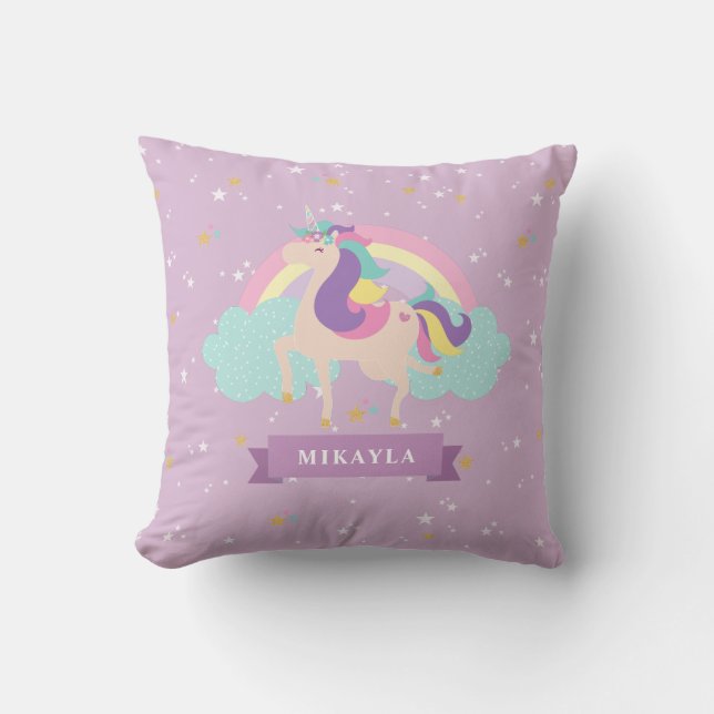 Cute Rainbow Unicorn Kids Cushion (Front)