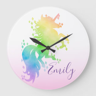 Cute rainbow unicorn 🦄 large clock
