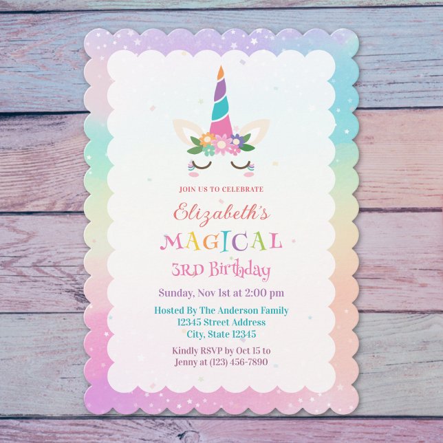 Cute Rainbow Unicorn Magical Birthday Party Invitation (Creator Uploaded)