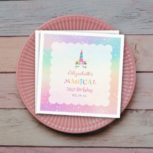 Cute Rainbow Unicorn Magical Birthday Party Napkin