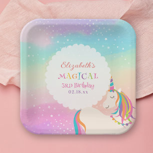 Cute Rainbow Unicorn Magical Birthday Party Paper Plate