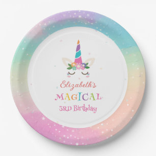 Cute Rainbow Unicorn Magical Birthday Party Paper Plate